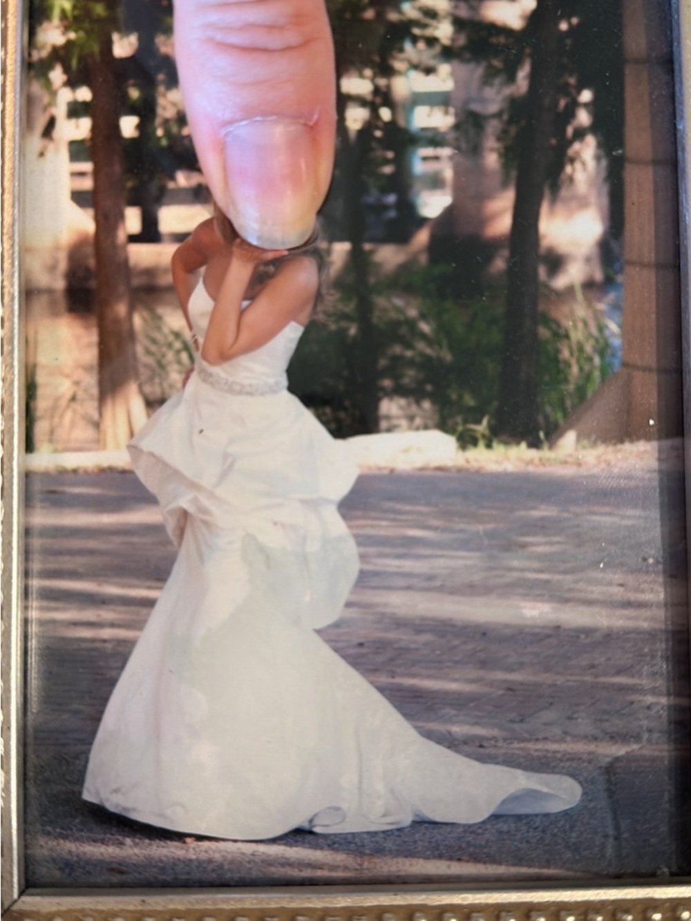 Monique Lhuillier White Bridal Gown with Peplum Detail